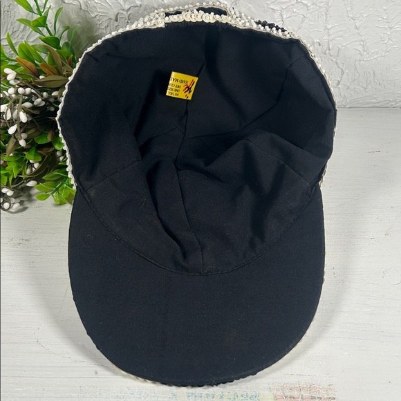 JC Sequin Black and White/ Cream Hat Elastic Back Cowhide or Dalmatian Pattern - Picture 8 of 14